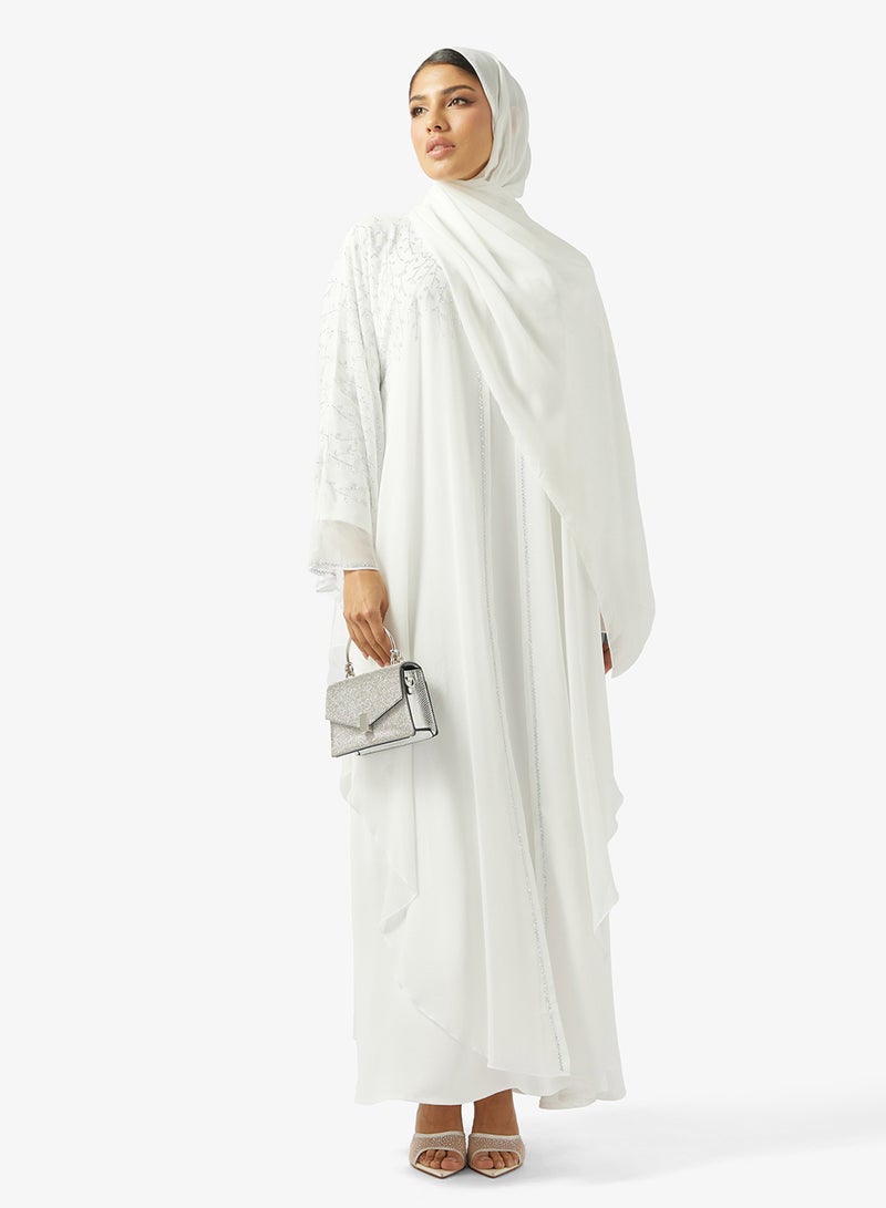 hayas closet White Embellished Abaya With Sheila - Image 1